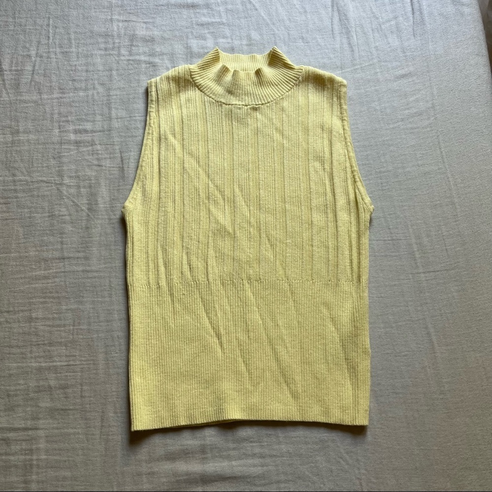 House of Harlow 1960 butter yellow rib knit mock neck tank top